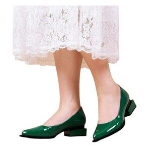 Rotcv Patent Heels Women 8.5 Shoes Green Squared Chunky Heel Pointed Toe Pull On
